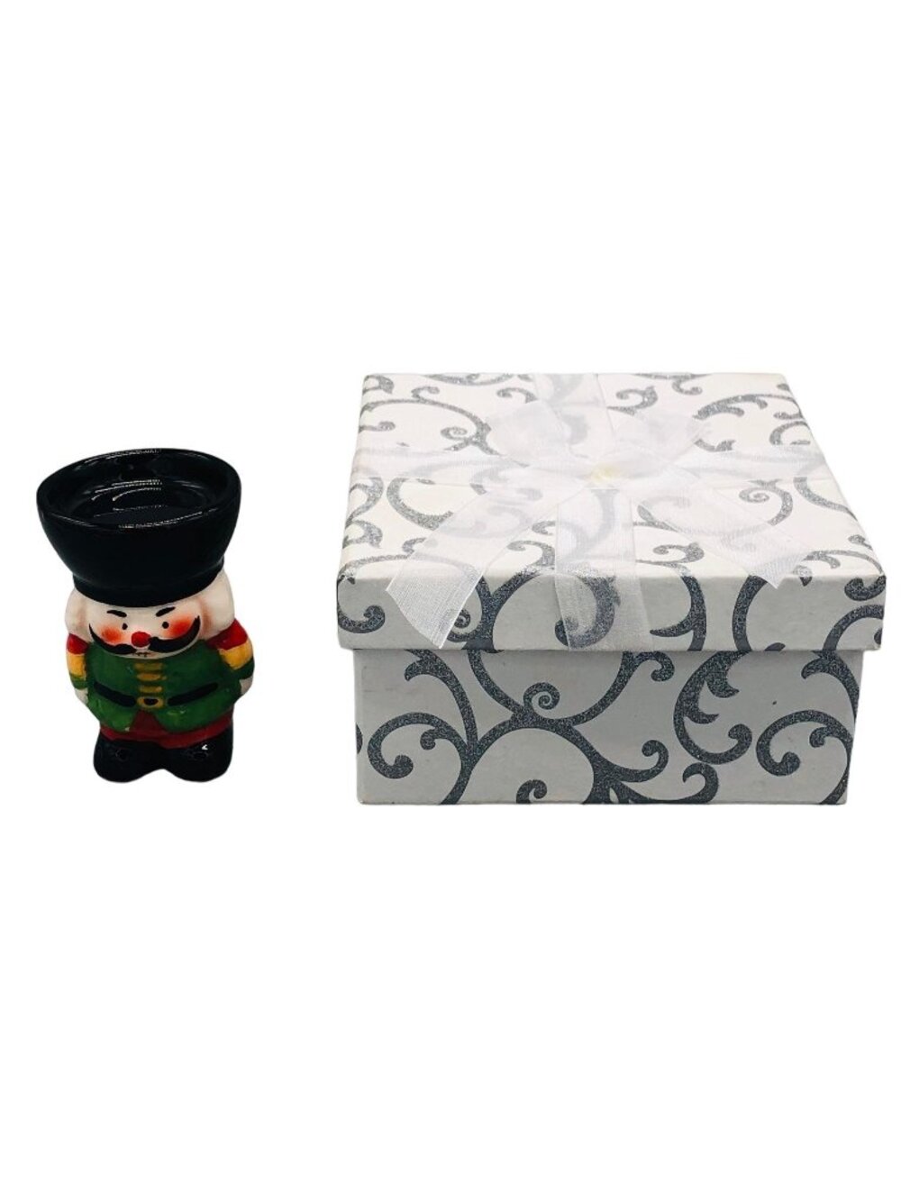 Christmas Nutcracker Tea Candle Holder 3" Tall And Gift Box READ